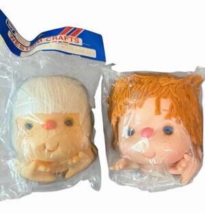 Lot Of 2 Vintage Westrim Crafts 4 in Doll Head Hands White Red Yarn Hair New